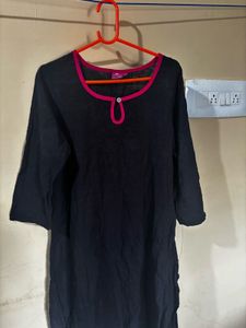Black Kurta with Pink Trim - Size: L