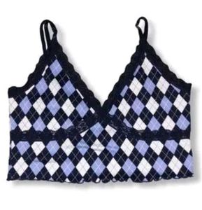 Navy Blue and White Lace H&M Cami Top