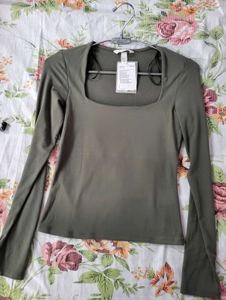 H&amp;M Olive Square Neck Long Sleeve Top/XS