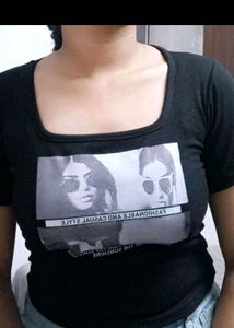 Y2k Graphic Deep Neck Crop Top