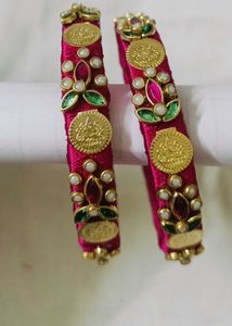Silk Thread Bangles - Pink & Gold