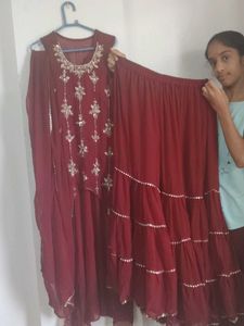 Maroon Embroidered Kurta Set