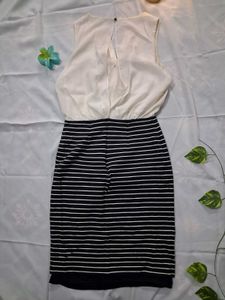 white w/ navy blue stripe pencil skirt Dress