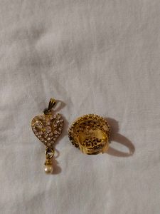 Sparkling Gold Ring And Pendent