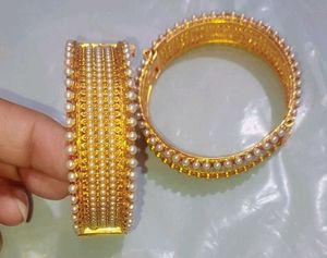 Golden Beautiful Stone Two Bangles , Size 2.6