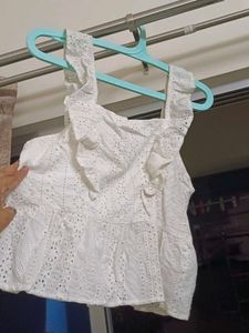 Max White Eyelet Ruffle Top