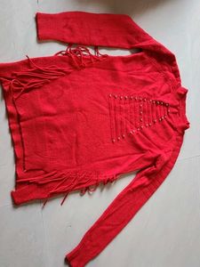 Red Fringe Sweater Top