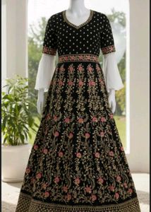 Elegant Black Floral Anarkali Gown