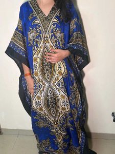 Blue Patterned Kaftan Dress
