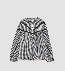 Zara Gingham Lace Trim Blouse