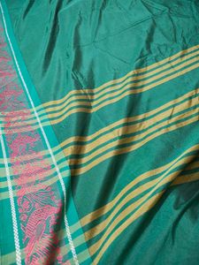 Green soft Saree with Peacock Border