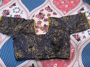Royal Blue Banarasi Blouse With Golden Detailing