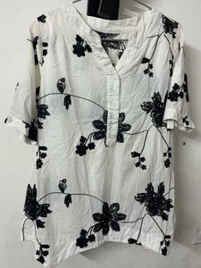 Embroidered Black and White Regular Fit Top.