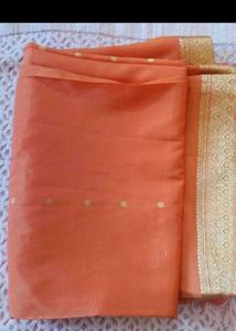 Elegant Peach Saree with Gold Border