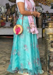 sky blue Floral Skirt