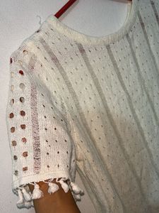 Cream Crochet Knit Tee😁