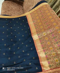Beautiful Navy Blue Silk Saree With Sirowsky Work
