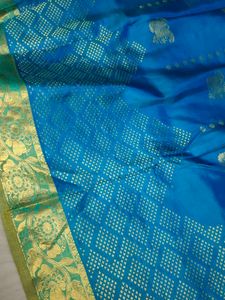 Blue &amp; Gold Pure Kanchipuram Silk Saree