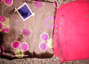 Brown & Pink Embroidered Fabric