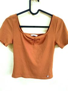 Ribbed Slim Fit Top with Ruching