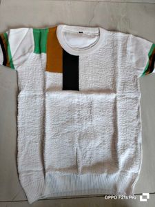 Boys Self Design Wool Blend Regular T Shirt White