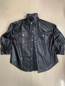 Black Faux Leather Shirt Jacket