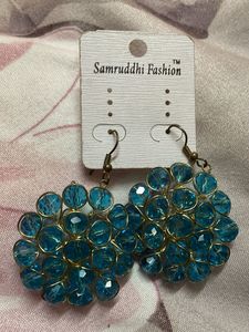 Blue Beaded Dangle Earrings