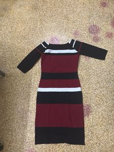 Maroon black And White Striped Dress
