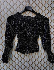 New With Tag Dotted Polka Clinched Waist Top