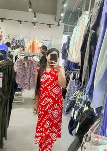 Red &amp; White Print Dress