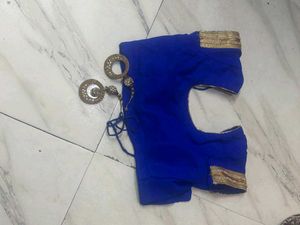 Royal Blue Sari Blouse w/ Gold Detail