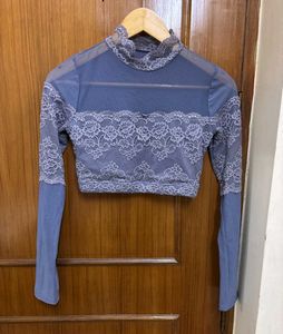 Lace Detail Mesh Top/ Blouse