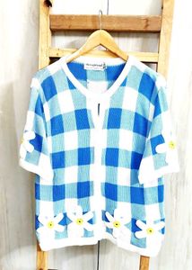 Blue Chek Design Sweater Size-38