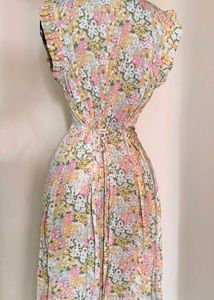 Imported Floral Midi Dress with Ruffle Sleeves