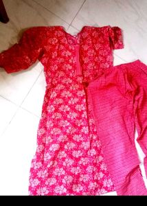Red Colour Kurti Pant Set