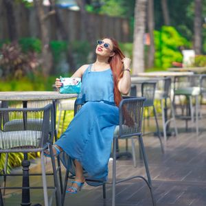 Blue layered maxi dress