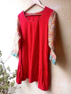 Red Sleeves Printed Kurta (Women)