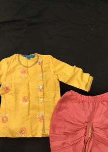 Lil Peacock Gold Pink Kurta Set