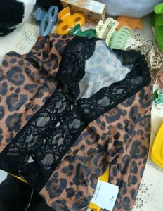 Leopard Print Lace Trim Top