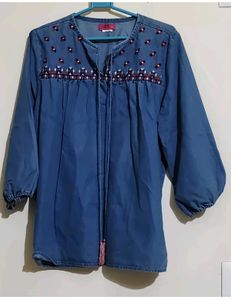 Embroidered Denim Tunic Top