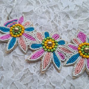 Blue Pink Beaded Floral Necklace Set