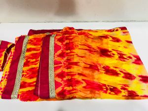 Multicoloured Synthetic Saree With Lace