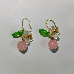 Handmade Beaded Earrings with Flower and Leaf