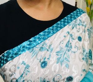 Elegant White &amp; Blue Saree
