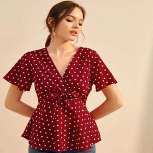 Burgundy Polka Dot Tie Top