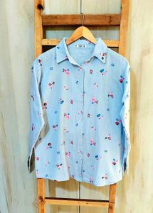 Light Blue Printed Cotton Shirt Size-42