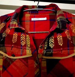 Velvet With Korean Plaid Embroidered Mini Dress