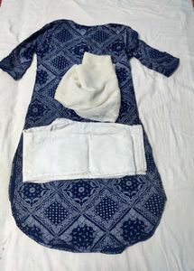 Blue Patterned Kurti With Contrast Pant And Chunri