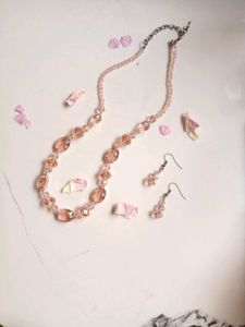 Lovely Pink Beads Necklace With Earrings