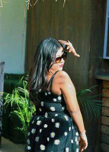 Daisy Print Black Dress